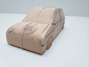 マニアモデルファイル 愛車 旧規格 ＨA21SHB11S スズキ アルトワークス の自作 ミニカー 模型作り -ボンネットダクトのわきの削りとケガキ (6)