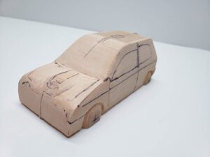 マニアモデルファイル 愛車 旧規格 ＨA21SHB11S スズキ アルトワークス の自作 ミニカー 模型作り -ボンネットダクトのわきの削りとケガキ (7)