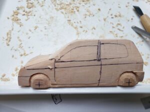 マニアモデルファイル 愛車 旧規格 ＨA21SHB11S スズキ アルトワークス の自作 ミニカー 模型作り -ボンネット右側の削り (2)