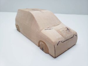 マニアモデルファイル 愛車 旧規格 ＨA21SHB11S スズキ アルトワークス の自作 ミニカー 模型作り -右側面のリア周辺の削り後の確認 (1)