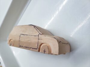 マニアモデルファイル 愛車 旧規格 ＨA21SHB11S スズキ アルトワークス の自作 ミニカー 模型作り -右側面の削り風景 (9)