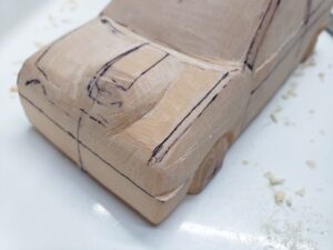 マニアモデルファイル 愛車 旧規格 ＨA21SHB11S スズキ アルトワークス の自作 ミニカー 模型作り -左側のボンネット上部とフェンダーの確認と削り (8)