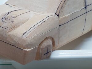マニアモデルファイル 愛車 旧規格 ＨA21SHB11S スズキ アルトワークス の自作 ミニカー 模型作り -左側のボンネット上部とフェンダーの確認と削り (9)