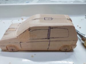 マニアモデルファイル 愛車 旧規格 ＨA21SHB11S スズキ アルトワークス の自作 ミニカー 模型作り -ルーフ左側の削り追加 (1-2)