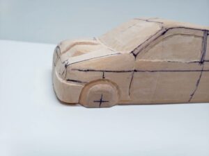 愛車 模型作り-旧規格 ＨA21S- HB11S スズキ アルトワークス の自作 ミニカー ヘッドライトのケガキ入れと削りと確認 (11)