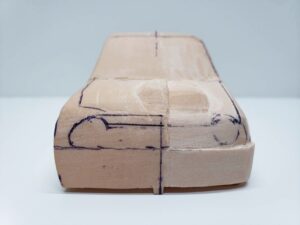 愛車 模型作り-旧規格 ＨA21S- HB11S スズキ アルトワークス の自作 ミニカー ヘッドライトのケガキ入れと削りと確認 (15)