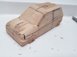 愛車 模型作り-旧規格 ＨA21S- HB11S スズキ アルトワークス の自作 ミニカー 前側と角の確認と削り (3)