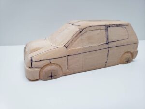 愛車 模型作り-旧規格 ＨA21S- HB11S スズキ アルトワークス の自作 ミニカー 前側と角の確認と削りの追加 (10)