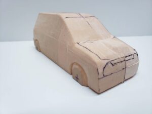 愛車 模型作り-旧規格 ＨA21S- HB11S スズキ アルトワークス の自作 ミニカー 前側と角の確認と削りの追加 (8)