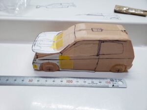 愛車 模型作り-旧規格 ＨA21S- HB11S スズキ アルトワークス の自作 ミニカー 前側の型紙合わせとケガキの追加と確認 (1)