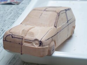 愛車 模型作り-旧規格 ＨA21S- HB11S スズキ アルトワークス の自作 ミニカー 左前のヘッドライト削り (23)