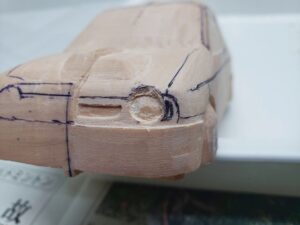 愛車 模型作り-旧規格 ＨA21S- HB11S スズキ アルトワークス の自作 ミニカー 左前のヘッドライト削り (8)