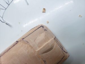 愛車 模型作り-旧規格 ＨA21S- HB11S スズキ アルトワークス の自作 ミニカー 左前の丸み付け、ケガキと削り調整 (4)
